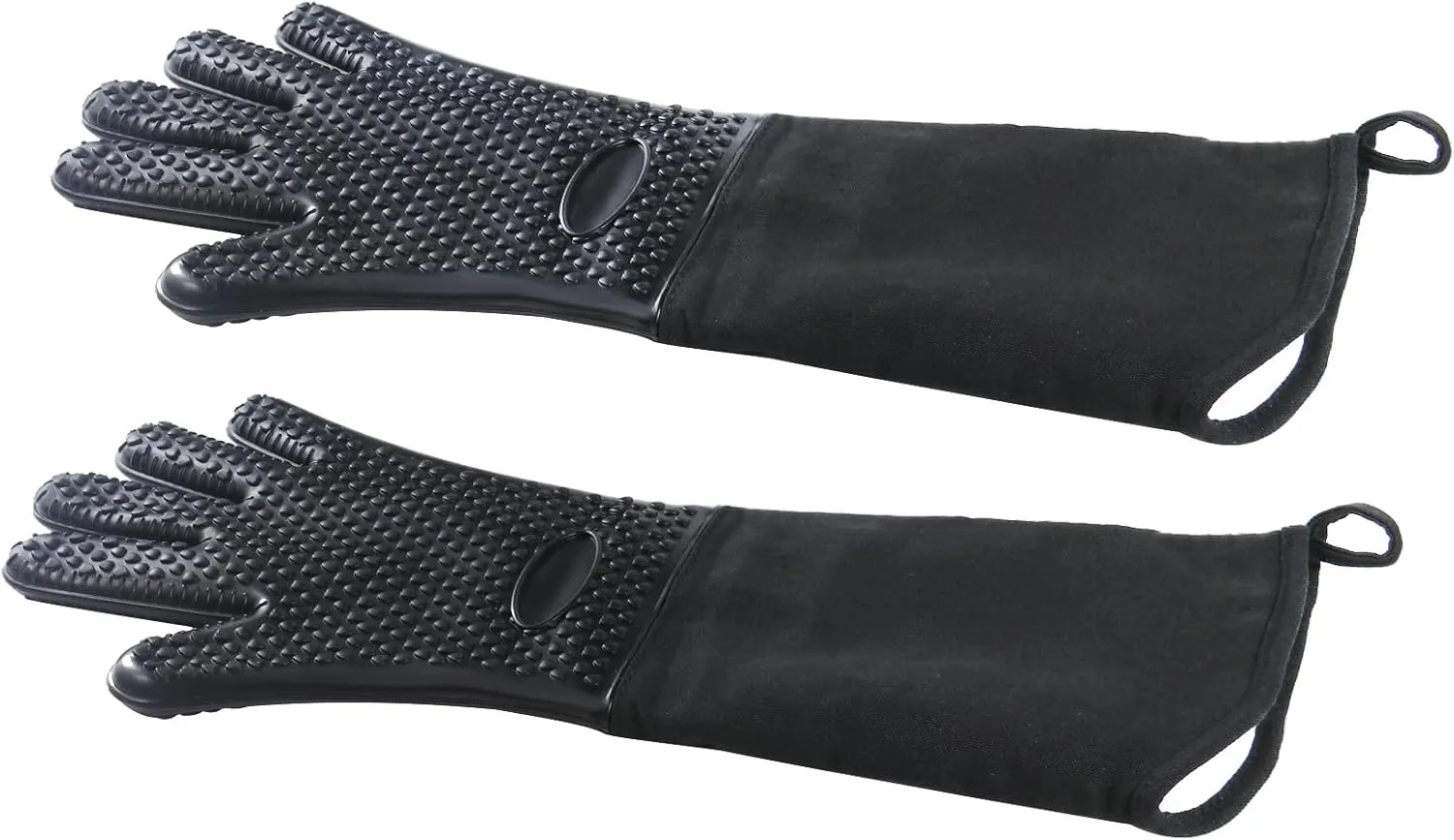 1 Pair Extra Long Professional Oven Mitts, Non-Slip Silicone Grip Heat Resistant,19.7" Length,Up to 572℉ for BBQ Cooking Baking Grilling (Black)