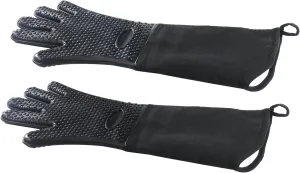 1 Pair Extra Long Professional Oven Mitts, Non-Slip Silicone Grip Heat Resistant,19.7" Length,Up to 572℉ for BBQ Cooking Baking Grilling (Black)
