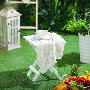 1 Pcs Small Folding Patio Side Table Outdoor Wood Wooden Small End Portable Plant Little Table for Garden Yard Porch Living Room Space Pool 11.4x11x14 inch (White)