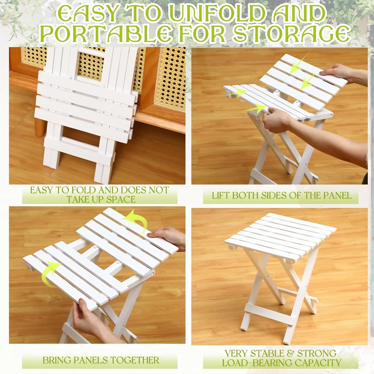 1 Pcs Small Folding Patio Side Table Outdoor Wood Wooden Small End Portable Plant Little Table for Garden Yard Porch Living Room Space Pool 11.4x11x14 inch (White)