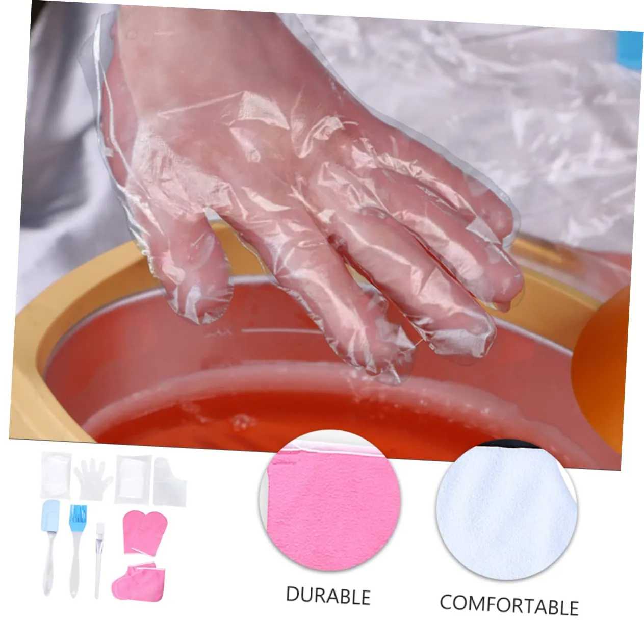 1 Set Hand and Foot Care Set Foldable Nail Technician Table Body Scrub Gloves Silicone Gloves Foot Spa Kit Foot Moisturizing Socks Bath Stuff Pink Pp Product Dryness Bath Spa Work, 17.5x6cm
