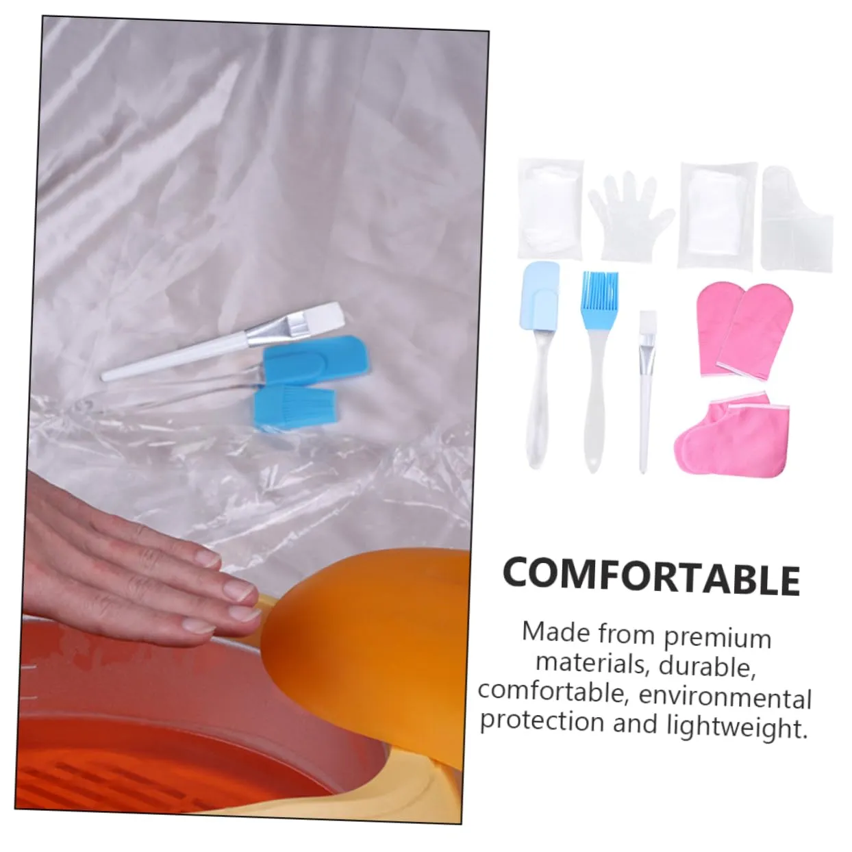 1 Set Hand and Foot Care Set Foldable Nail Technician Table Body Scrub Gloves Silicone Gloves Foot Spa Kit Foot Moisturizing Socks Bath Stuff Pink Pp Product Dryness Bath Spa Work, 17.5x6cm