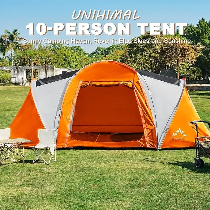 10 Person Family Tents for Camping Waterproof, Music Festival, Parties,2 Room Big Tent with 4 Large Mesh Windows, Double Layer, Easy Setup, Weather Resistant,18ft X 9ft X6.8ft