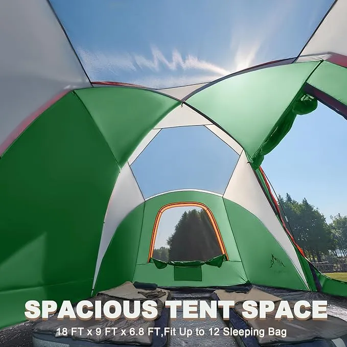 10 Person Family Tents for Camping Waterproof, Music Festival, Parties,2 Room Big Tent with 4 Large Mesh Windows, Double Layer, Easy Setup, Weather Resistant,18ft X 9ft X6.8ft