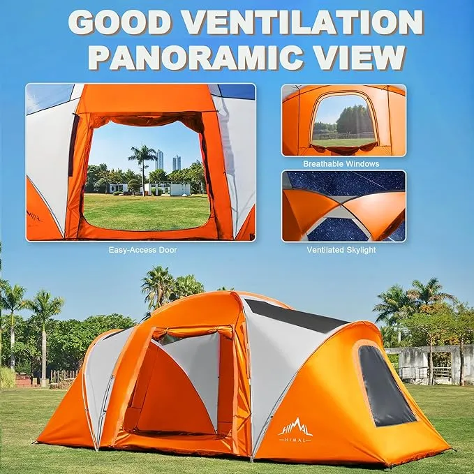 10 Person Family Tents for Camping Waterproof, Music Festival, Parties,2 Room Big Tent with 4 Large Mesh Windows, Double Layer, Easy Setup, Weather Resistant,18ft X 9ft X6.8ft