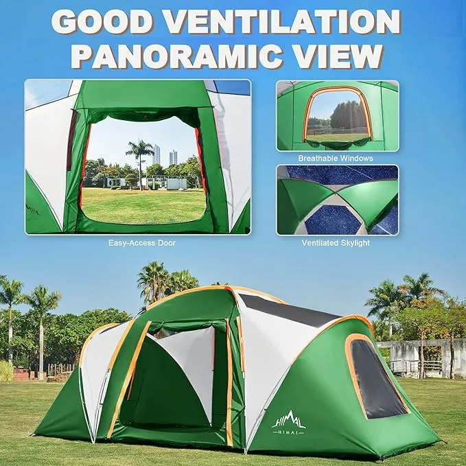 10 Person Family Tents for Camping Waterproof, Music Festival, Parties,2 Room Big Tent with 4 Large Mesh Windows, Double Layer, Easy Setup, Weather Resistant,18ft X 9ft X6.8ft