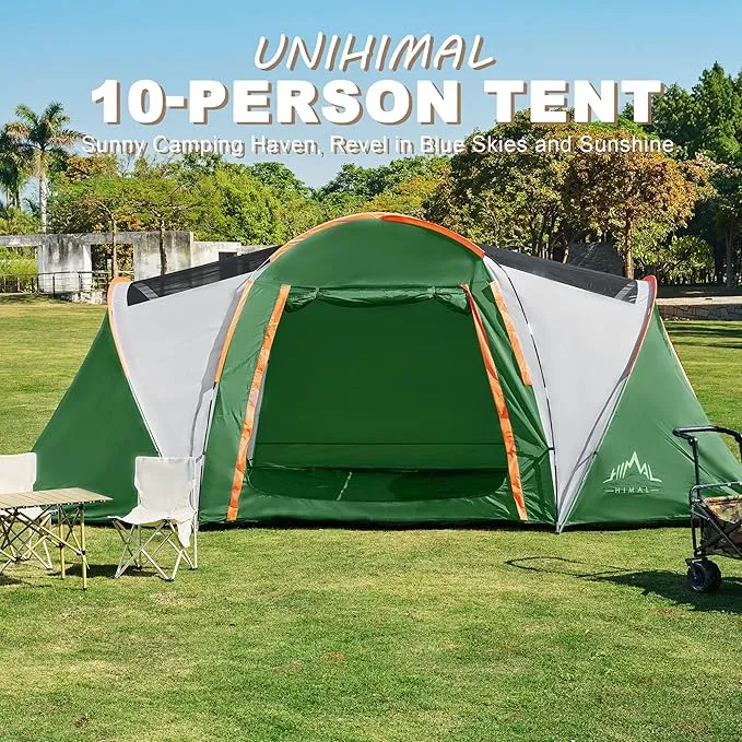 10 Person Family Tents for Camping Waterproof, Music Festival, Parties,2 Room Big Tent with 4 Large Mesh Windows, Double Layer, Easy Setup, Weather Resistant,18ft X 9ft X6.8ft