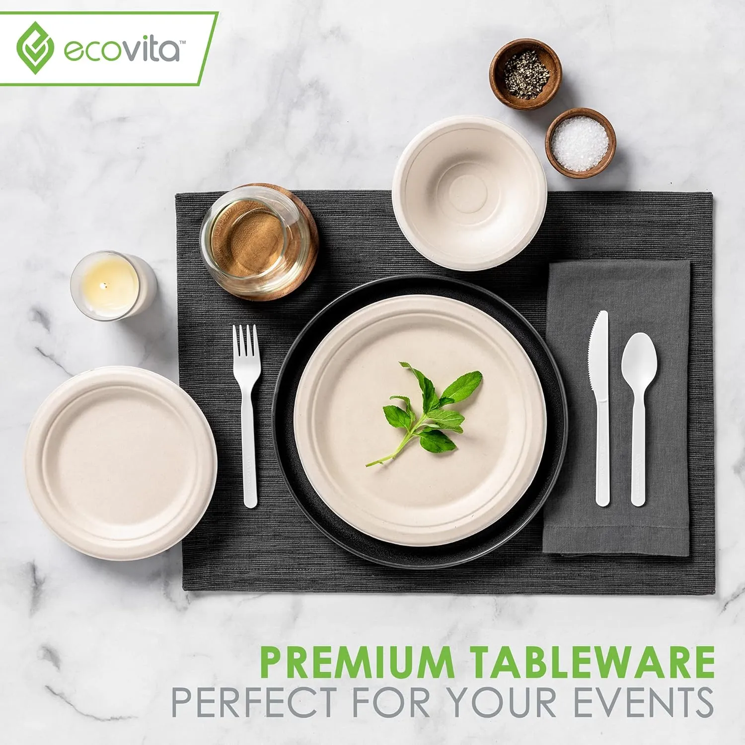 100% Compostable Knives - 140 Large Disposable Utensils (7 in.) Eco Friendly Durable and Heat Resistant Alternative to Plastic Knives with Convenient Tray