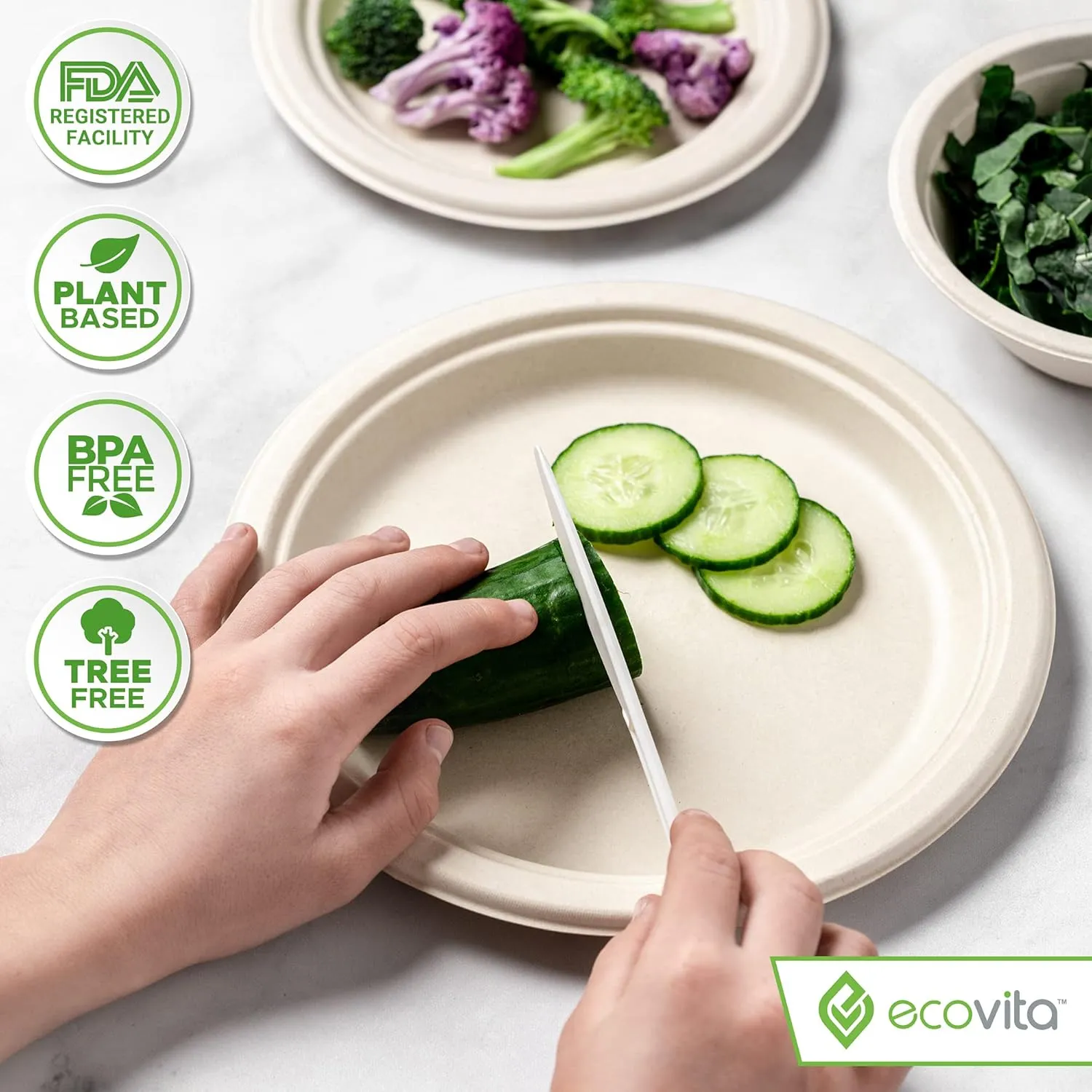 100% Compostable Knives - 140 Large Disposable Utensils (7 in.) Eco Friendly Durable and Heat Resistant Alternative to Plastic Knives with Convenient Tray