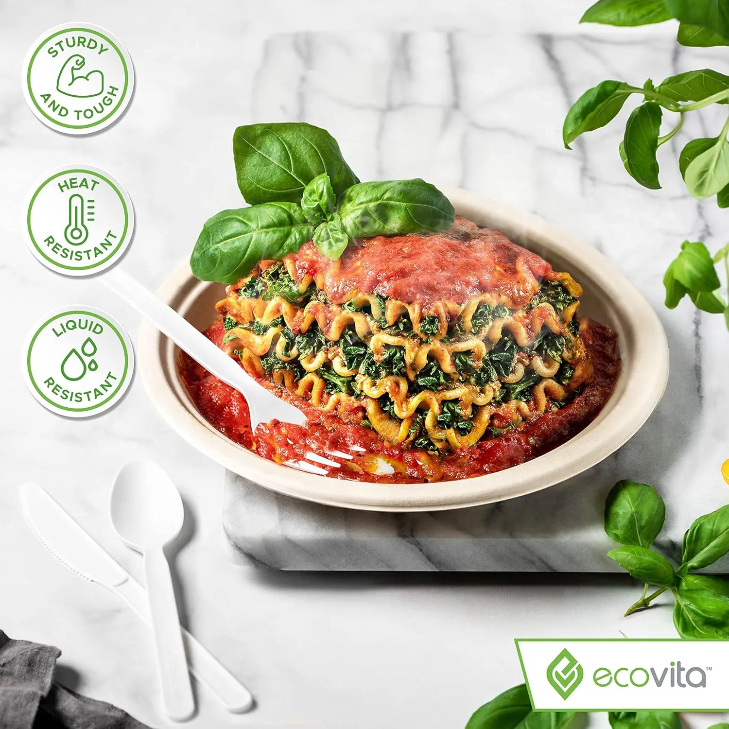 100% Compostable Spoons - 140 Large Disposable Utensils (6.3 in.) Eco Friendly Durable and Heat Resistant Alternative to Plastic Spoons with Convenient Tray