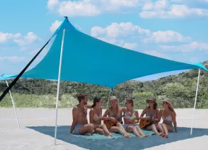 10×10ft UPF50  Beach Tent Sun Shelter, Windproof Stable Outdoor Pop Up Beach Shade Canopy for Camping, Fishing, Backyard Fun or Picnics, 4 Poles