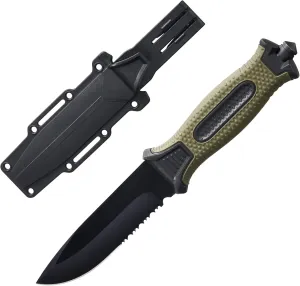 10" Fixed Blade Tactical Knives with Sheath and Clip, Stainless Steel Survival Hunting Bushcraft Full Tang Non-Slip Handle Knife for Camping, Hunting, Adventure, Outdoors, EDC，Military Green