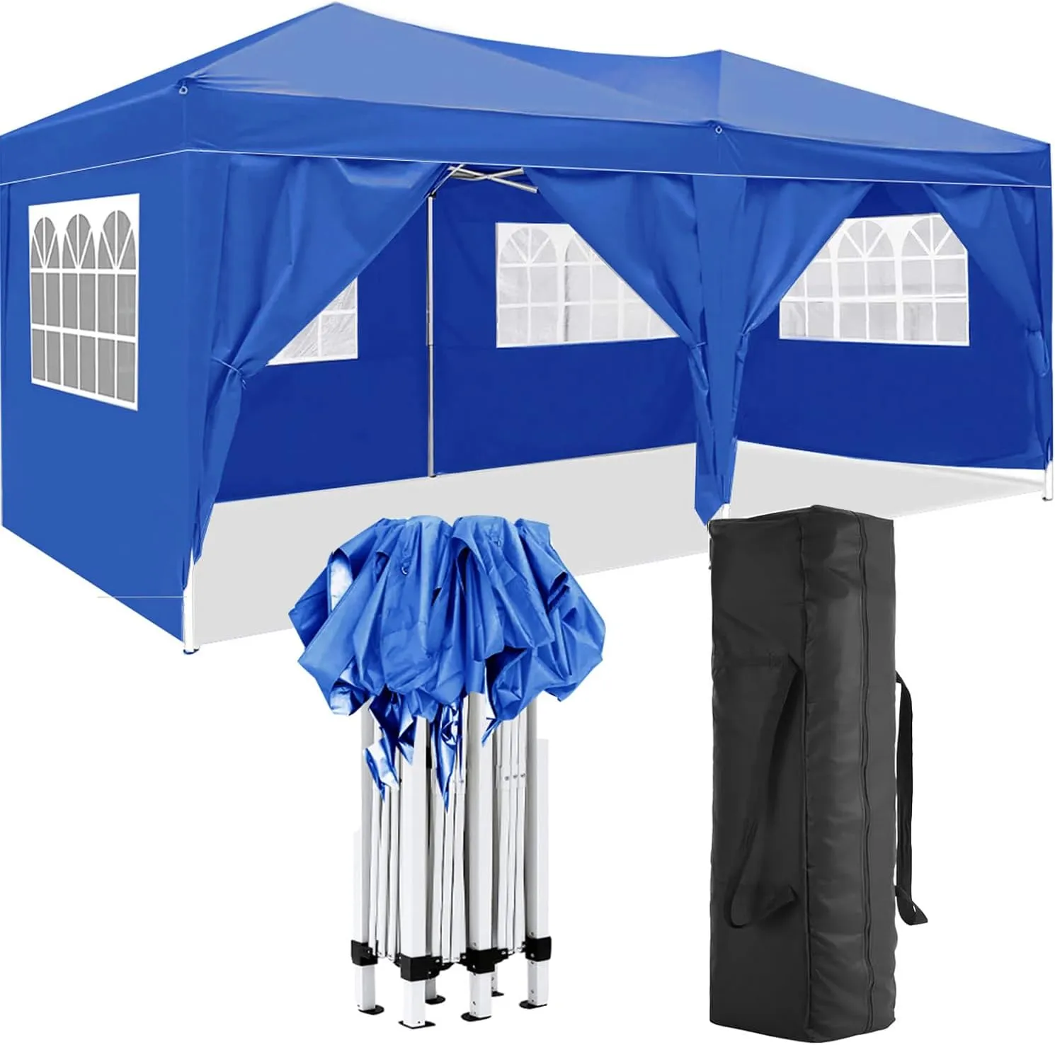 10'x20' Folding Canopy with 6 Removable Sidewalls Outdoor Event Shelter UPF 50  Gazebo Portable Tents for Parties Beach Camping Wedding EZ Pop Up, Family Camping Essential