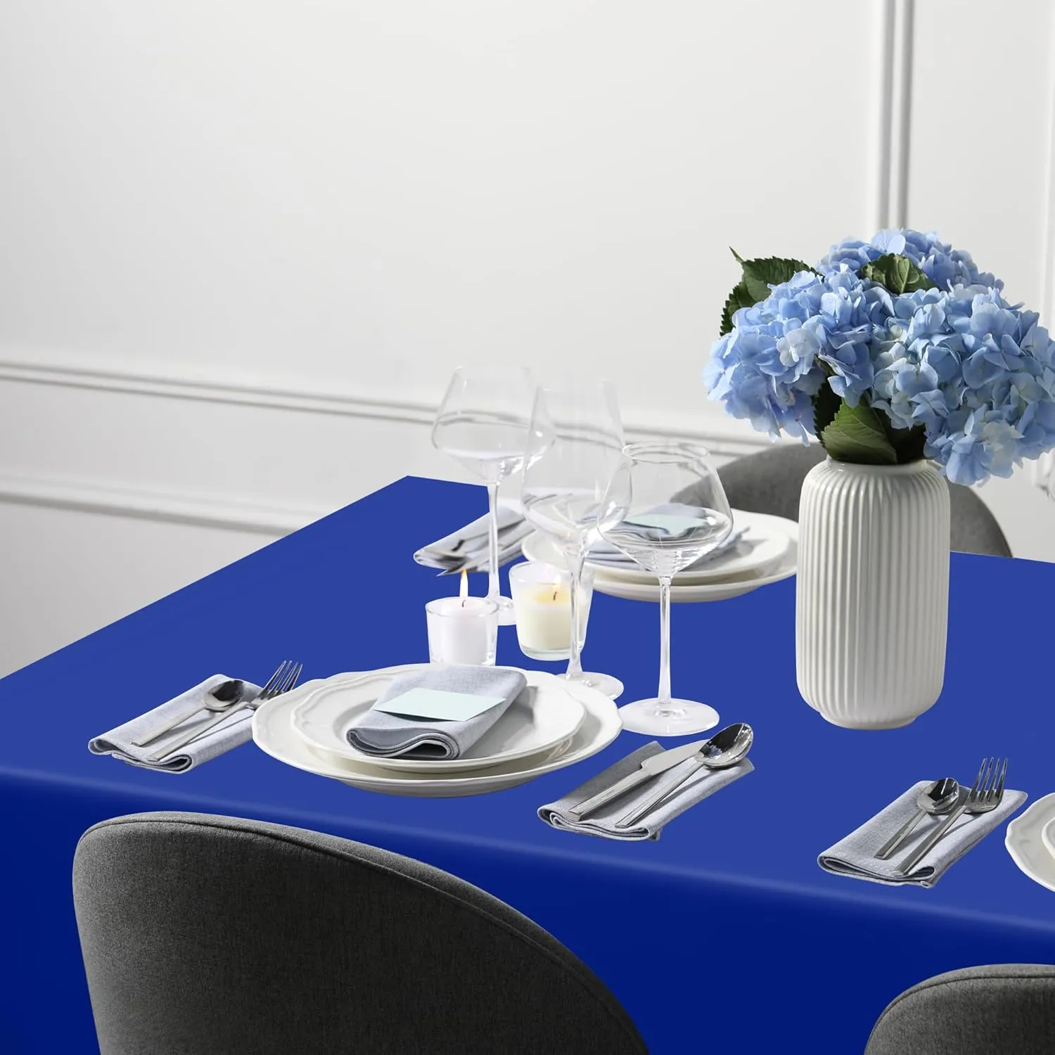 12 PCS Waterproof Plastic Table Cloth, Blue Rectangle Disposable Table Cover, Table Cloth Rectangle Table, 54 X 108 IN Wrinkle-Resistant Smooth Tablecloth for Parties Weddings Picnics Decorations