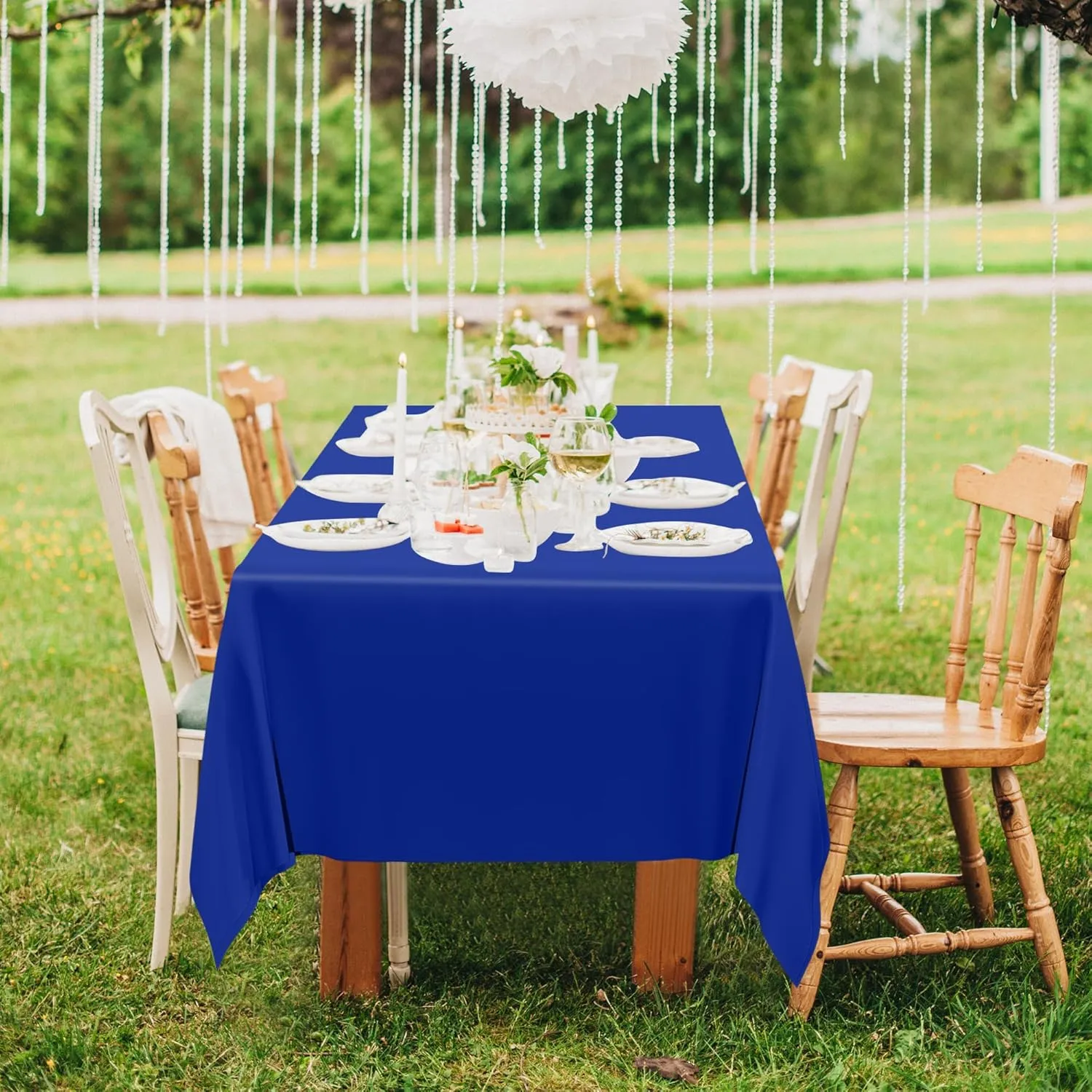 12 PCS Waterproof Plastic Table Cloth, Blue Rectangle Disposable Table Cover, Table Cloth Rectangle Table, 54 X 108 IN Wrinkle-Resistant Smooth Tablecloth for Parties Weddings Picnics Decorations