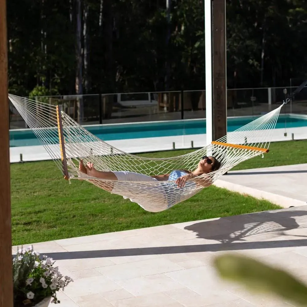 12ft Wooden Arc Hammock Stand & Resort Polyester Rope Hammock