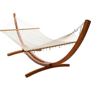 12ft Wooden Arc Hammock Stand & Resort Polyester Rope Hammock