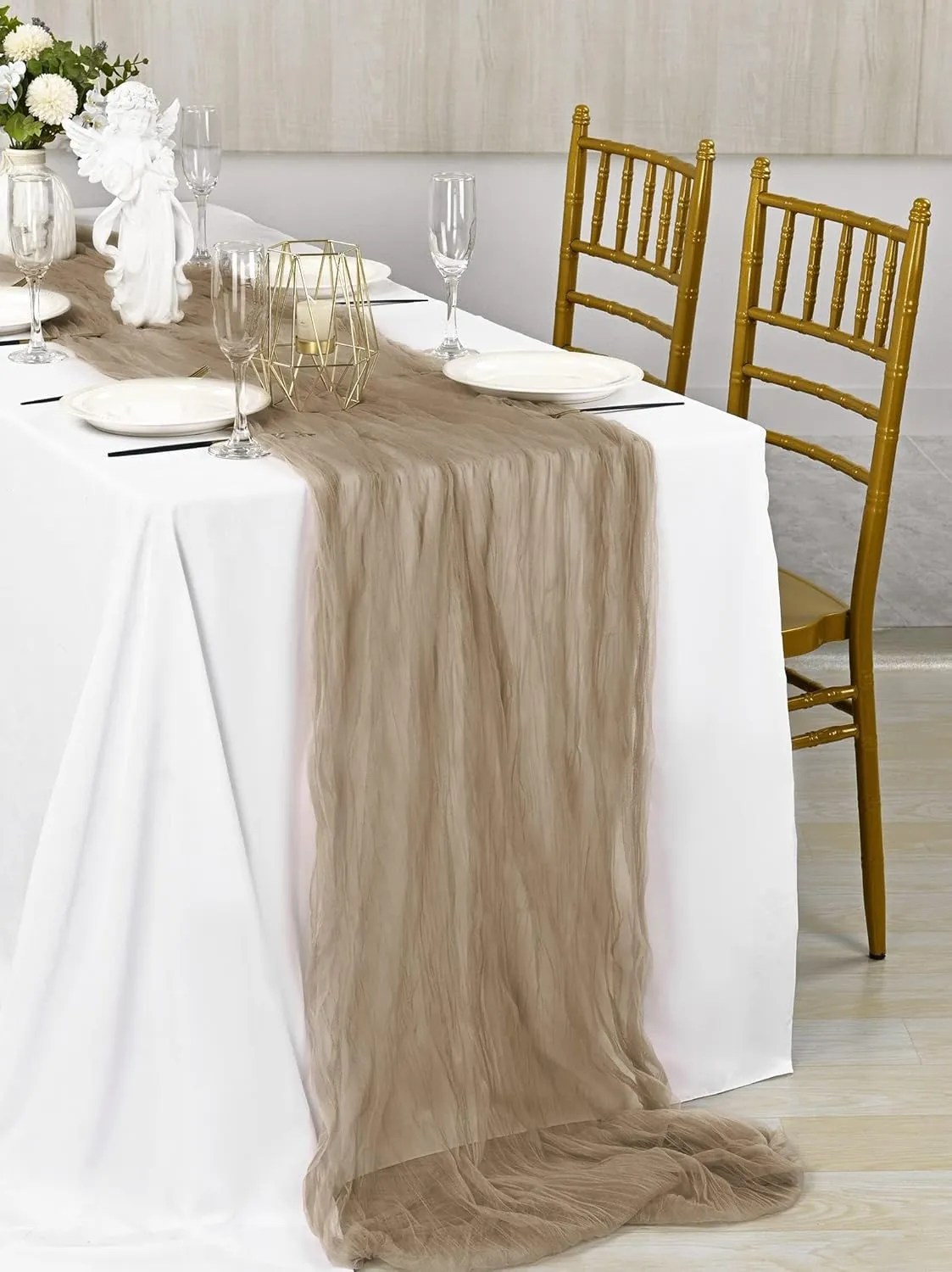 12Pack Coffee Cheesecloth Table Runner, Gauze Fabric Boho Table Runner 29"x120"Cheesecloth Table Runner,Gauze Semi-Sheer Table Runner for Wedding,Baby Shower Birthday Party Decor(Coffee)