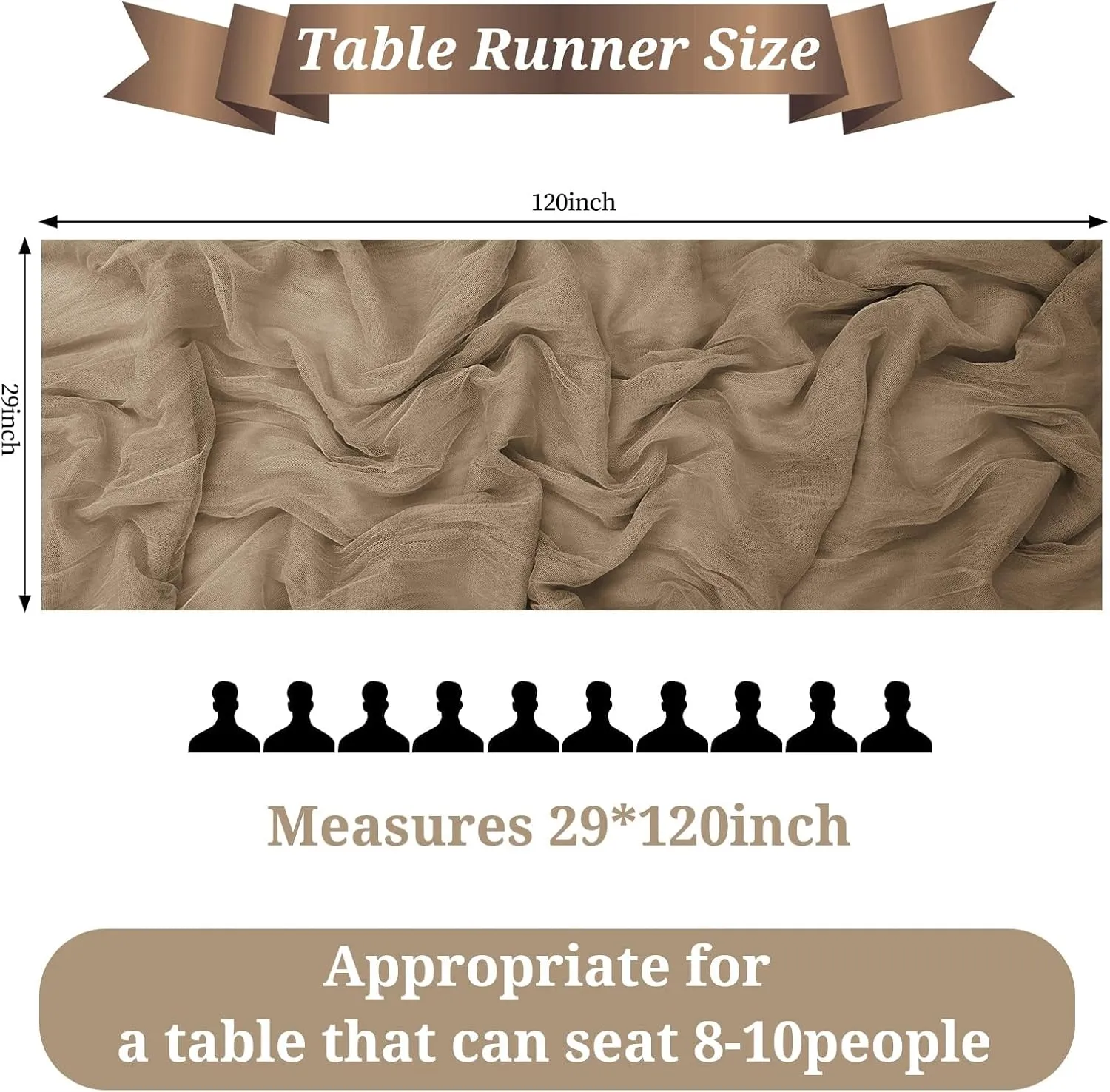 12Pack Coffee Cheesecloth Table Runner, Gauze Fabric Boho Table Runner 29"x120"Cheesecloth Table Runner,Gauze Semi-Sheer Table Runner for Wedding,Baby Shower Birthday Party Decor(Coffee)