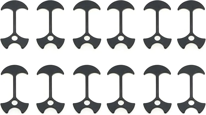 12Pcs Deck Plank Road Camping Fish Bone Nail Rope Buckle Tent Windproof Rope Fish Bone Nail Aluminum Alloy Anchor Buckle Fish Bone-Shape, Black