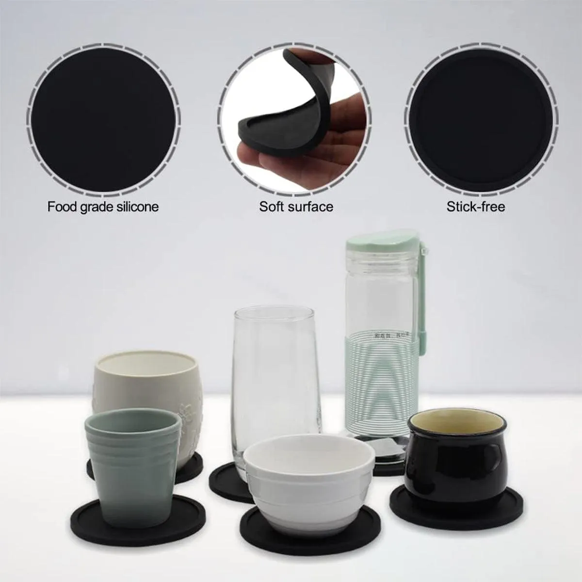 12pcs Silicone Round Insulated Coasters Tea Cups Coffee Mugs Table Protection