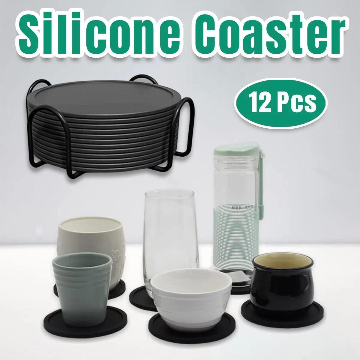 12pcs Silicone Round Insulated Coasters Tea Cups Coffee Mugs Table Protection