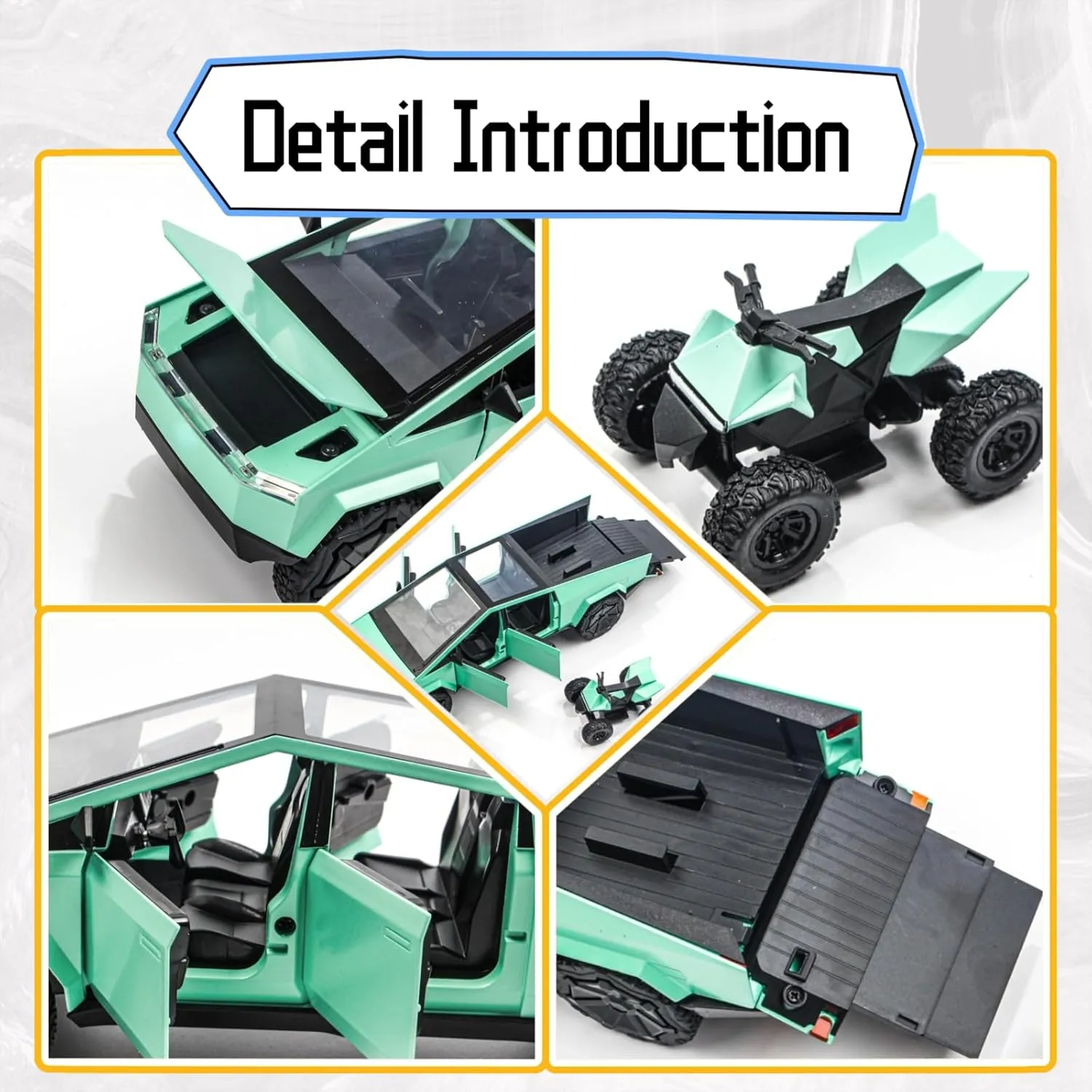 1/32 Alloy Pickup Truck Die-Cast Model Toy Car - Open Doors, Sound and Light, Pull-Back Action with Off-Road Motorcycle, Collectible Metal Vehicle for Kids & Adult(Green)