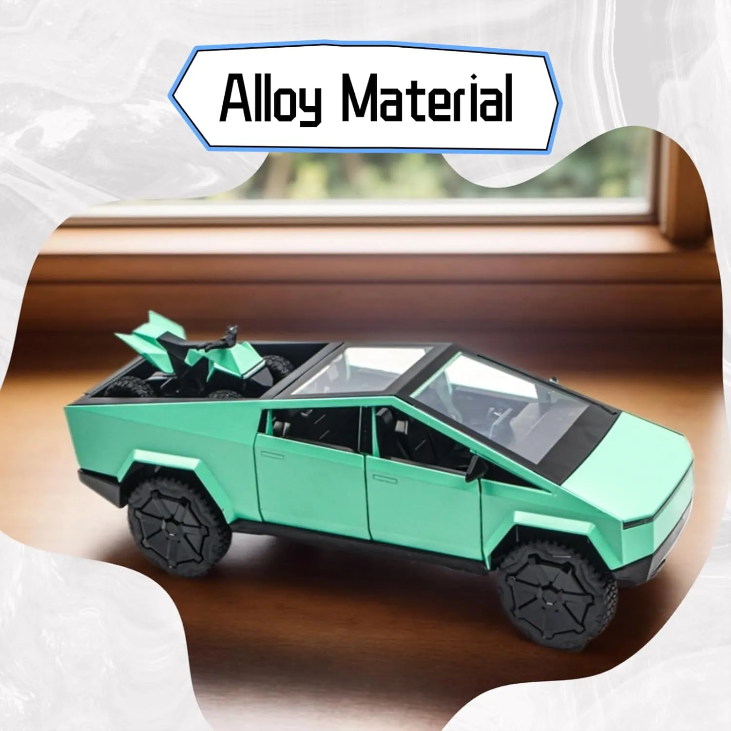 1/32 Alloy Pickup Truck Die-Cast Model Toy Car - Open Doors, Sound and Light, Pull-Back Action with Off-Road Motorcycle, Collectible Metal Vehicle for Kids & Adult(Green)