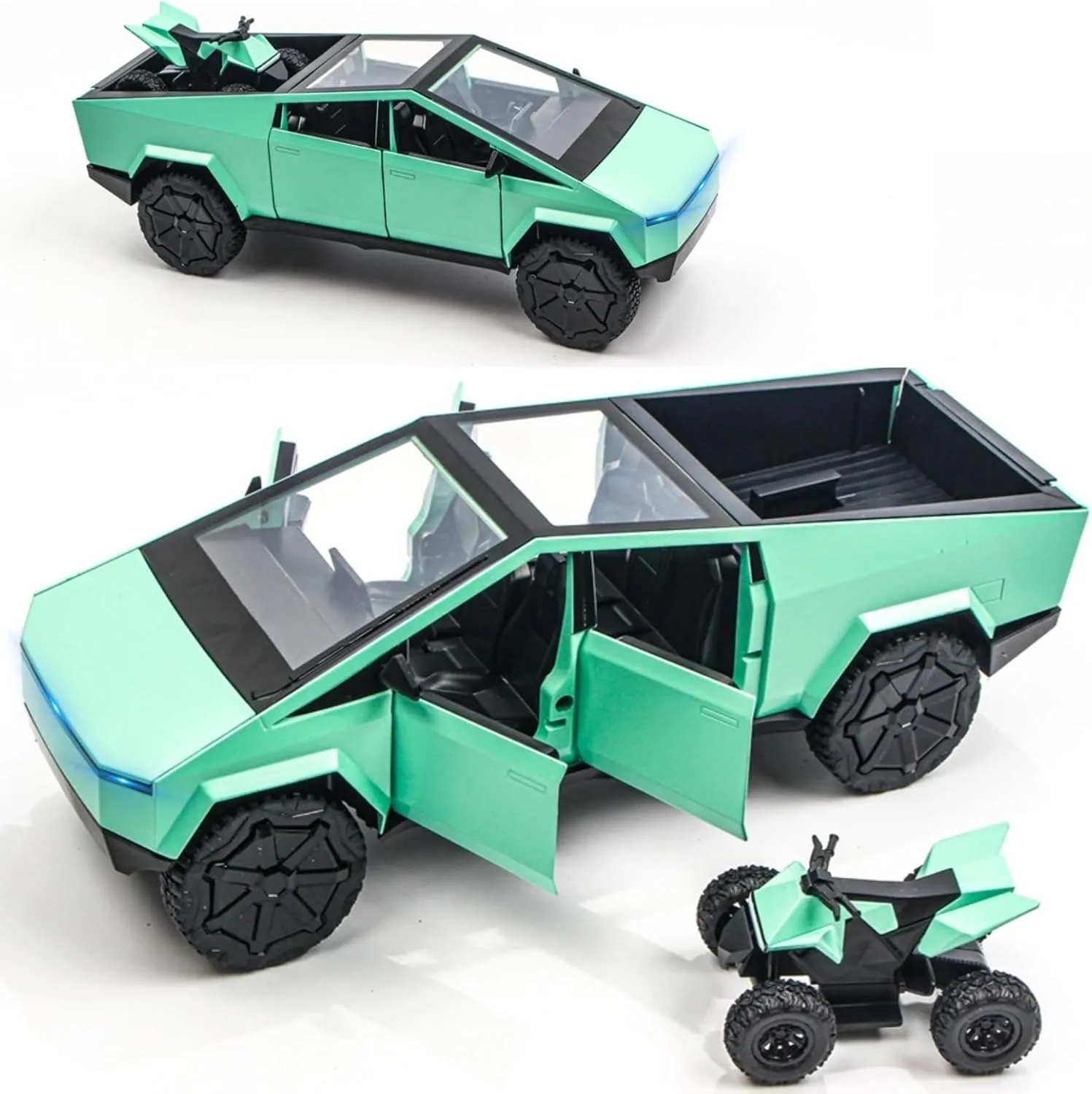 1/32 Alloy Pickup Truck Die-Cast Model Toy Car - Open Doors, Sound and Light, Pull-Back Action with Off-Road Motorcycle, Collectible Metal Vehicle for Kids & Adult(Green)