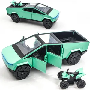 1/32 Alloy Pickup Truck Die-Cast Model Toy Car - Open Doors, Sound and Light, Pull-Back Action with Off-Road Motorcycle, Collectible Metal Vehicle for Kids & Adult(Green)