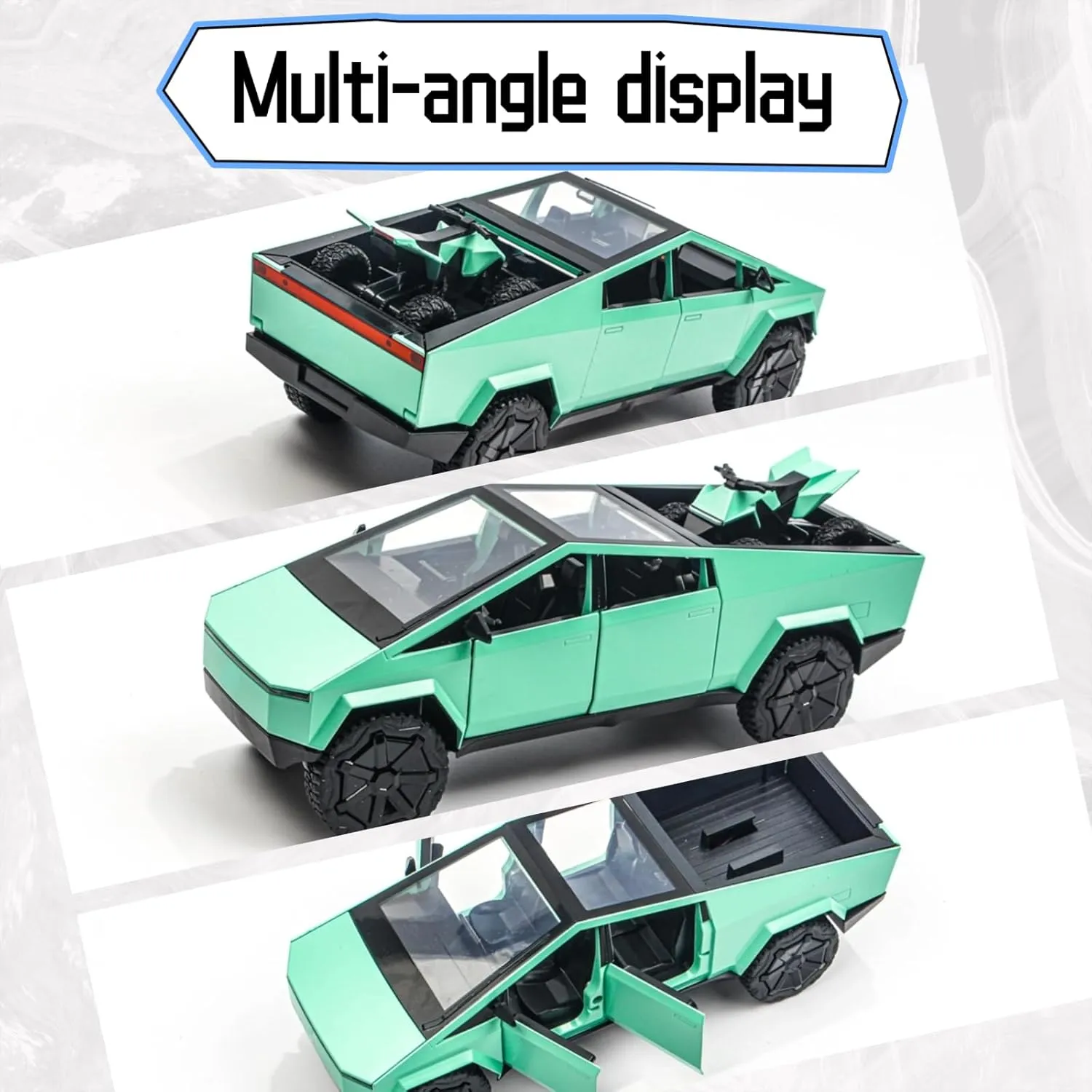 1/32 Alloy Pickup Truck Die-Cast Model Toy Car - Open Doors, Sound and Light, Pull-Back Action with Off-Road Motorcycle, Collectible Metal Vehicle for Kids & Adult(Green)