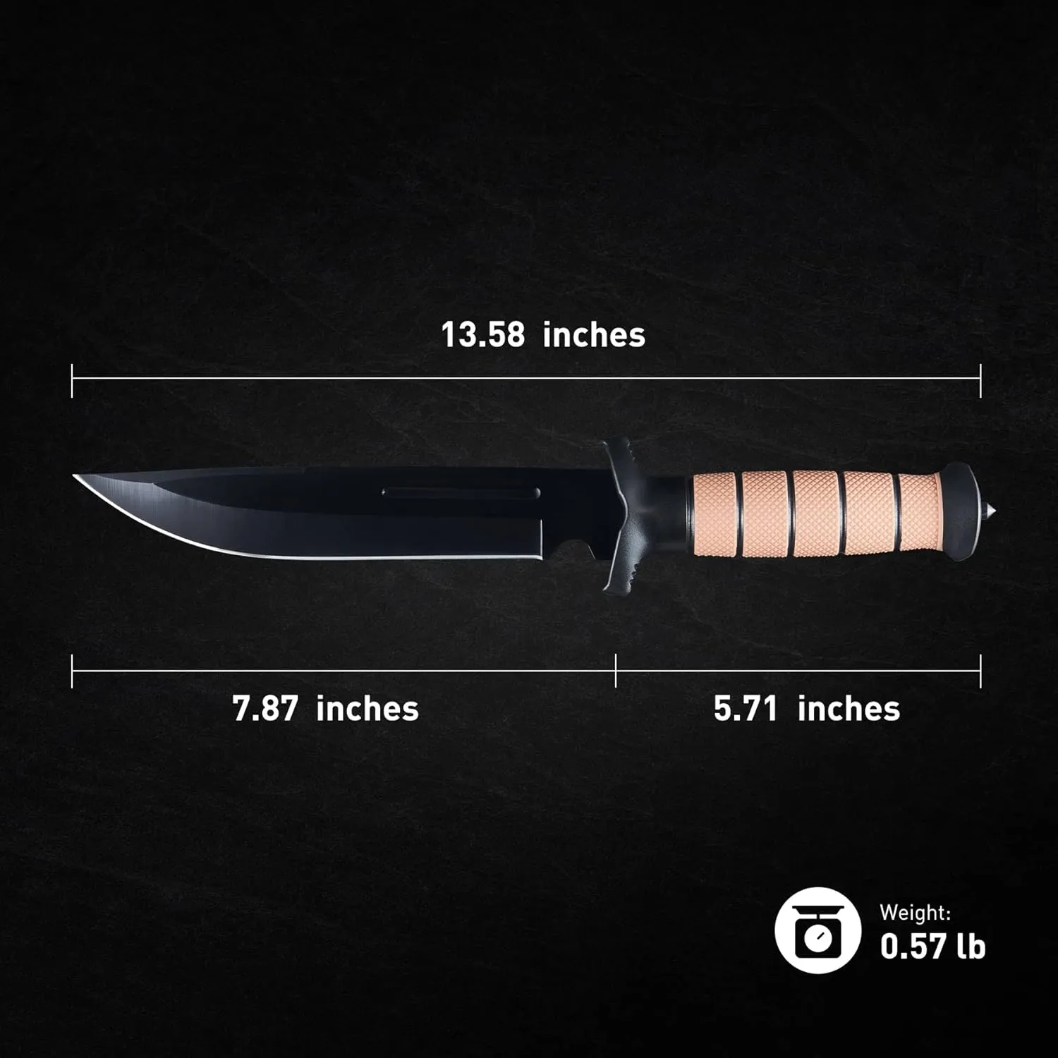 13.6" Fixed Blade Tactical Fighting Knife with Sheath, Stainless Steel Survival Hunting Bushcraft Full Tang Non-Slip Handle Bowie Knife for Camping, Hunting, Adventure, Outdoors, EDC, D101BK