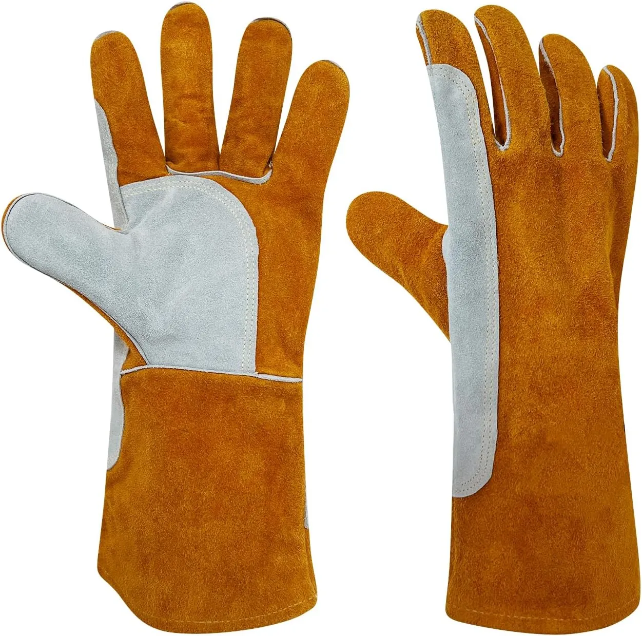 14" Leather Welding Gloves, Fire and Heat Resistant Long Sleeve Welding Gloves, For Mig, Gas, BBQ, Oven, Grill, Fireplace, Baking Mitts, Fireplace, Animal Training, Animal Handling