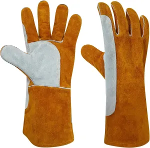 14" Leather Welding Gloves, Fire and Heat Resistant Long Sleeve Welding Gloves, For Mig, Gas, BBQ, Oven, Grill, Fireplace, Baking Mitts, Fireplace, Animal Training, Animal Handling
