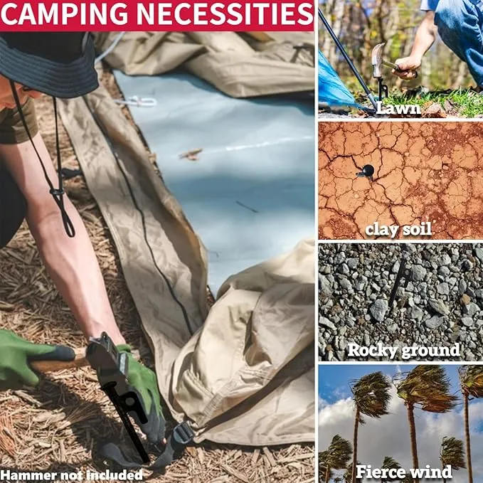 16inch 6 Packs Tent Stakes Heavy Duty Steel Large Tent Pegs for Camping Unbreakable Inflexible Extra Long Windproof