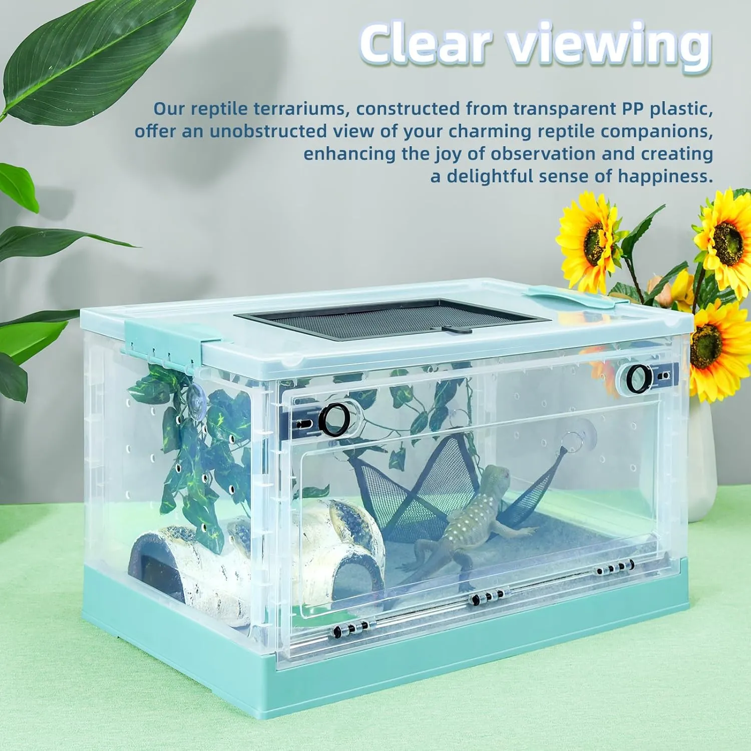 16" Foldable Reptile Terrariums Snake Tanks Enclosures for Bearded Dragons Iguanas Lizards Crested Geckos Clear Views Portability High-Temperature Resistant Iron Mesh (Blue, Small)