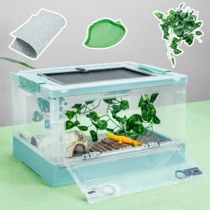 16" Foldable Reptile Terrariums Snake Tanks Enclosures for Bearded Dragons Iguanas Lizards Crested Geckos Clear Views Portability High-Temperature Resistant Iron Mesh (Blue, Small)