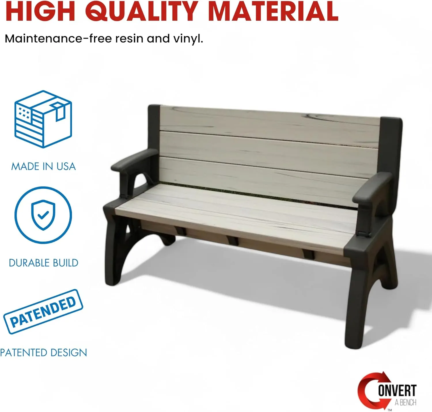 2-in-1 Outdoor Bench & Picnic Table - Foldable, Weather-Resistant Seating - Perfect for Patio, Lawn, Garden, or Deck - Durable Construction, Easy Assembly - Mocha Driftwood
