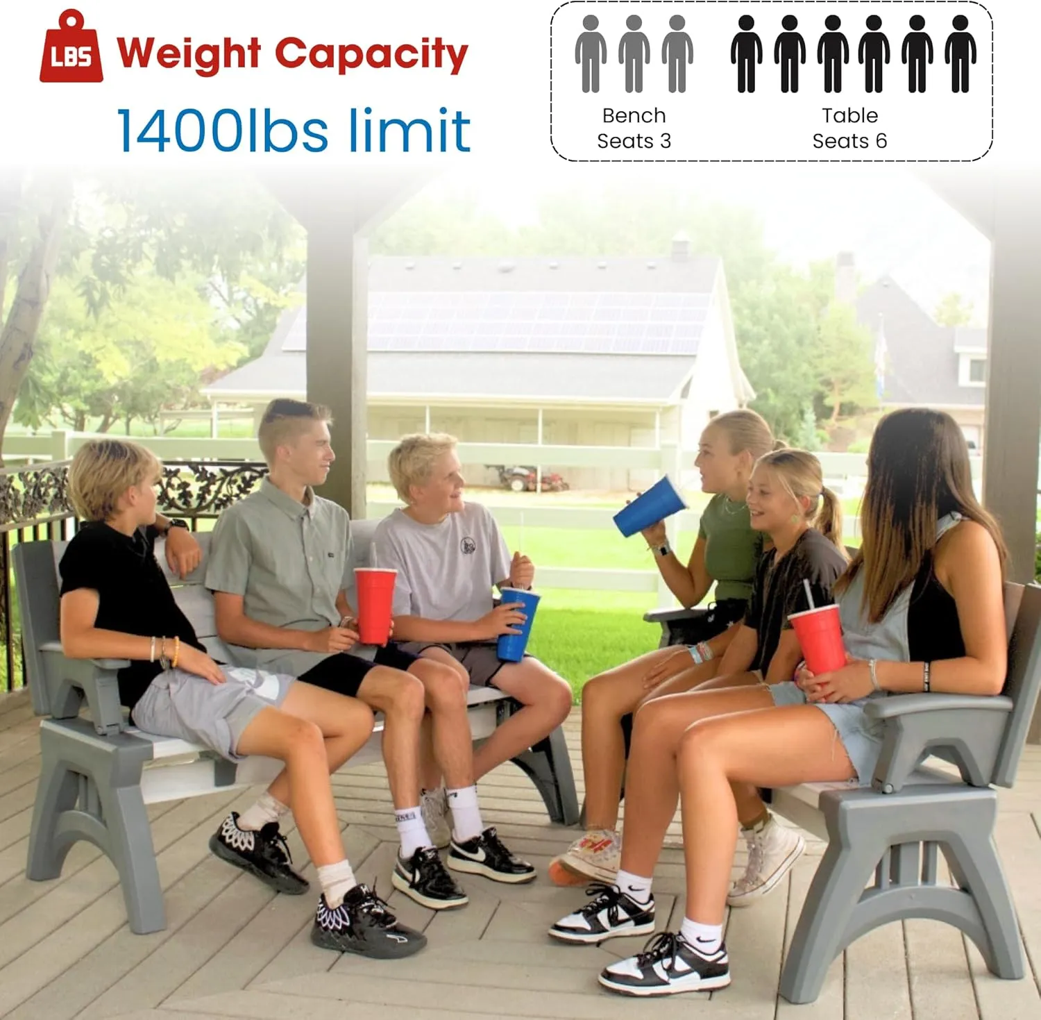 2-in-1 Outdoor Bench & Picnic Table - Foldable, Weather-Resistant Seating - Perfect for Patio, Lawn, Garden, or Deck - Durable Construction, Easy Assembly - Mocha Driftwood