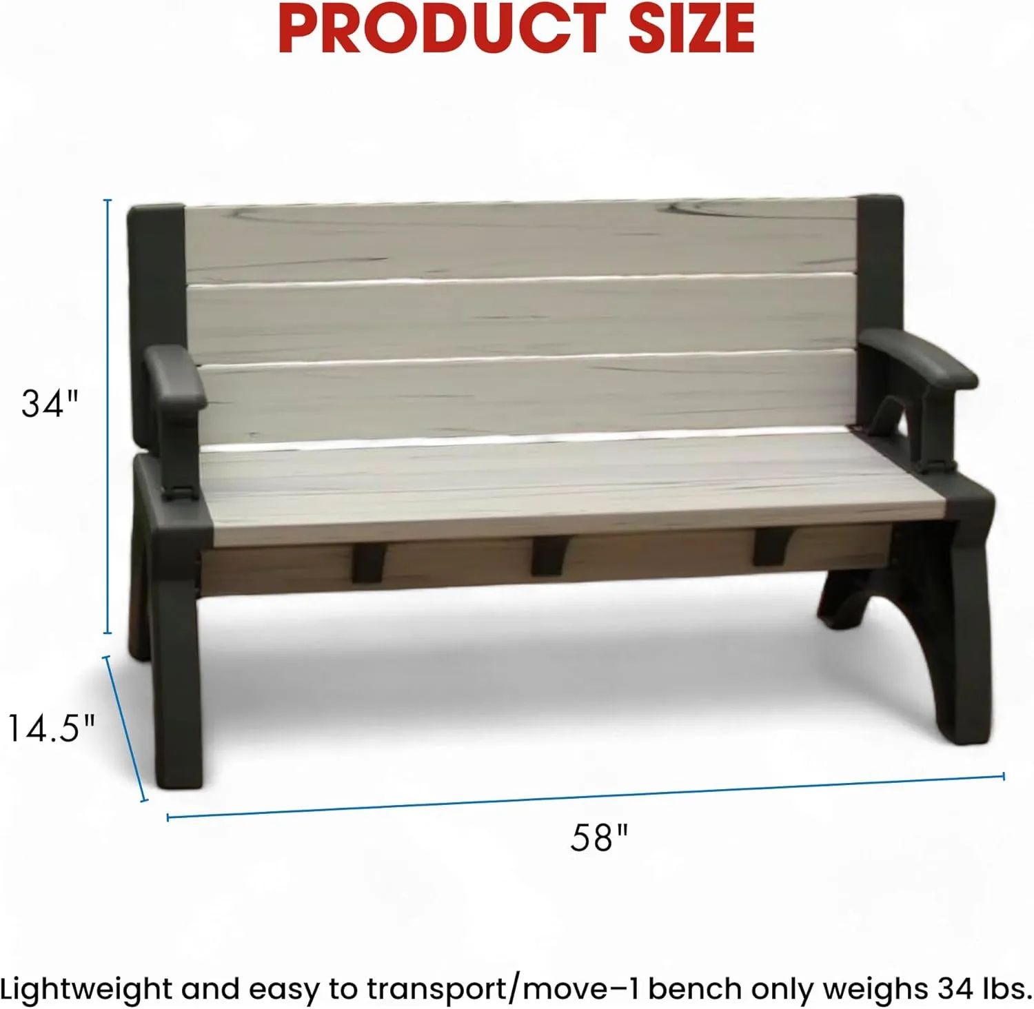 2-in-1 Outdoor Bench & Picnic Table - Foldable, Weather-Resistant Seating - Perfect for Patio, Lawn, Garden, or Deck - Durable Construction, Easy Assembly - Mocha Driftwood