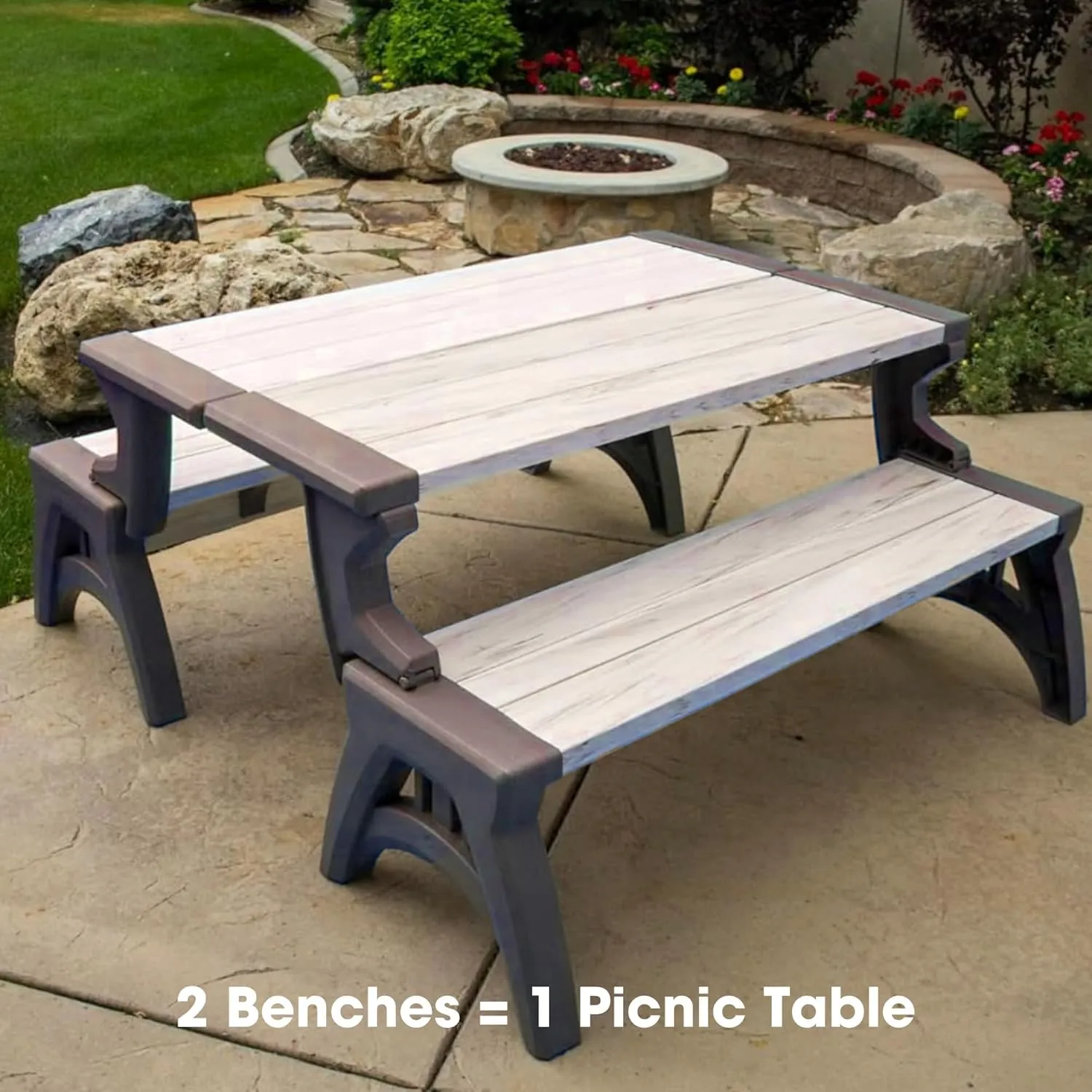 2-in-1 Outdoor Bench & Picnic Table - Foldable, Weather-Resistant Seating - Perfect for Patio, Lawn, Garden, or Deck - Durable Construction, Easy Assembly - Mocha Driftwood