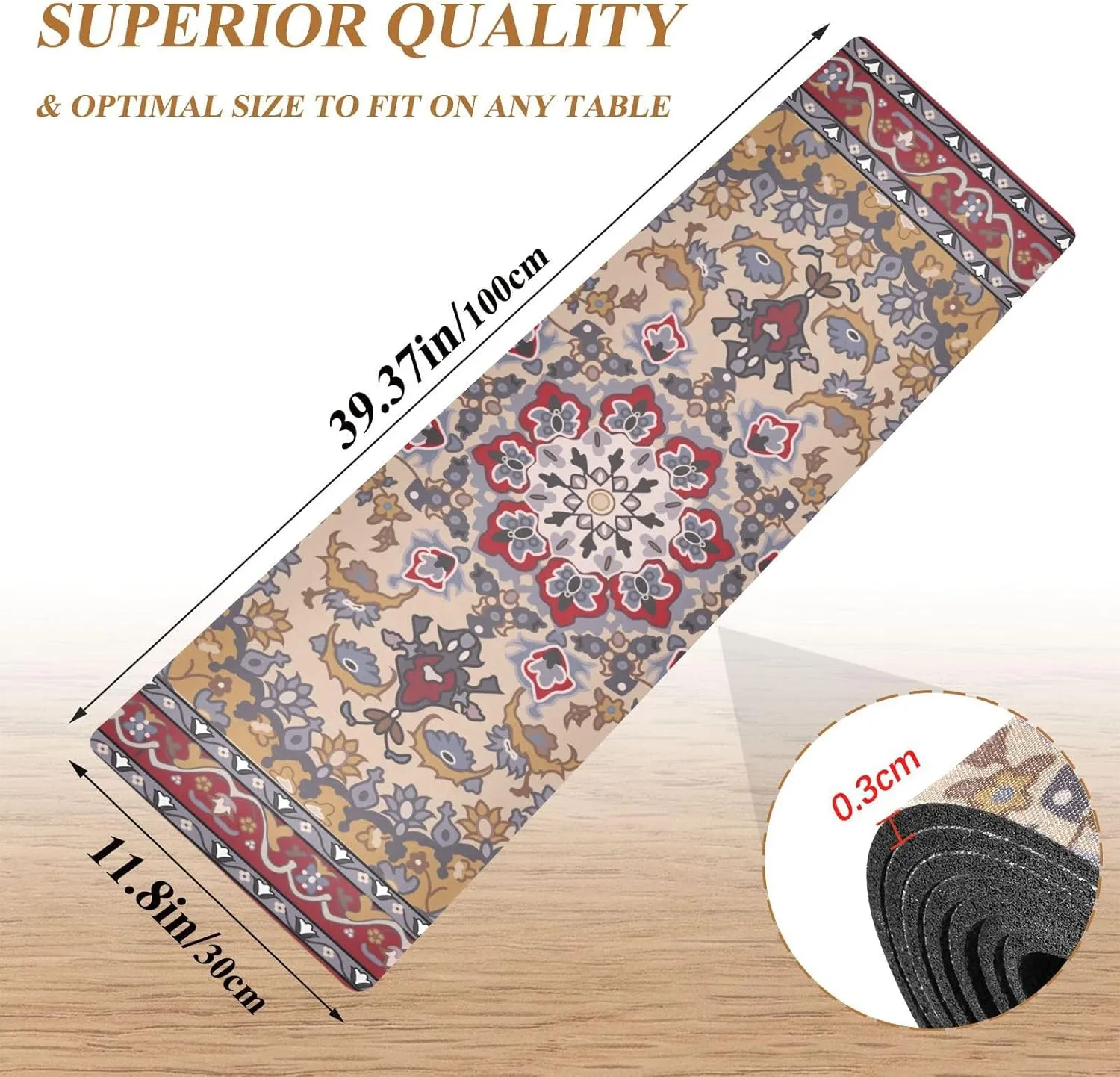 2 in 1 Table Runner Trivet for Hot Pots and Pans Heat Resistant Non Slip Waterproof 39 x 12 Inch Decorative Table Protector for Kitchen Countertop Boho Retro