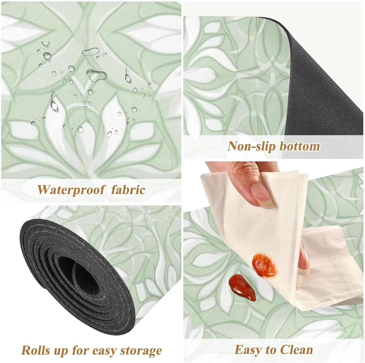 2 in 1 Table Runner Trivet for Hot Pots and Pans Heat Resistant Non Slip Waterproof 39 x 12 Inch Decorative Table Protector for Kitchen Countertop Floral Green