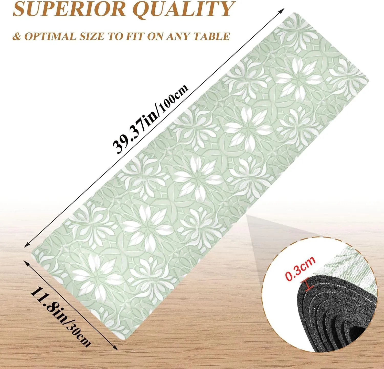 2 in 1 Table Runner Trivet for Hot Pots and Pans Heat Resistant Non Slip Waterproof 39 x 12 Inch Decorative Table Protector for Kitchen Countertop Floral Green