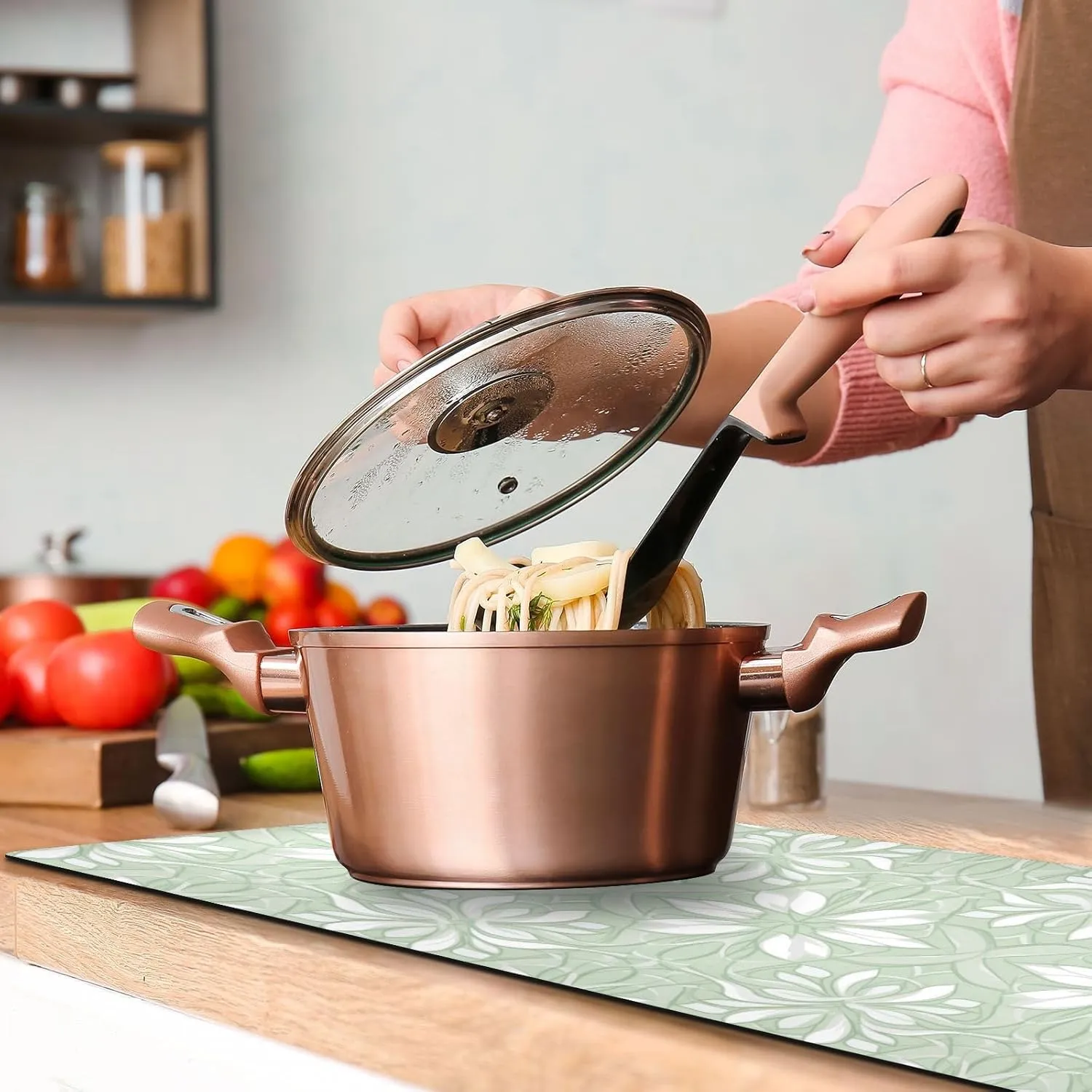 2 in 1 Table Runner Trivet for Hot Pots and Pans Heat Resistant Non Slip Waterproof 39 x 12 Inch Decorative Table Protector for Kitchen Countertop Floral Green