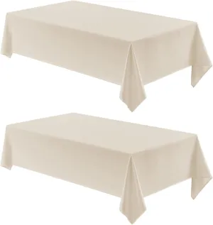 2 Pack Rectangle Tablecloth, 60x84 inch, Water Resistant Wrinkle Free Linen Textured Table Cloth Washable, Decorative Fabric Table Cover for Dining, Party and Camping, Beige