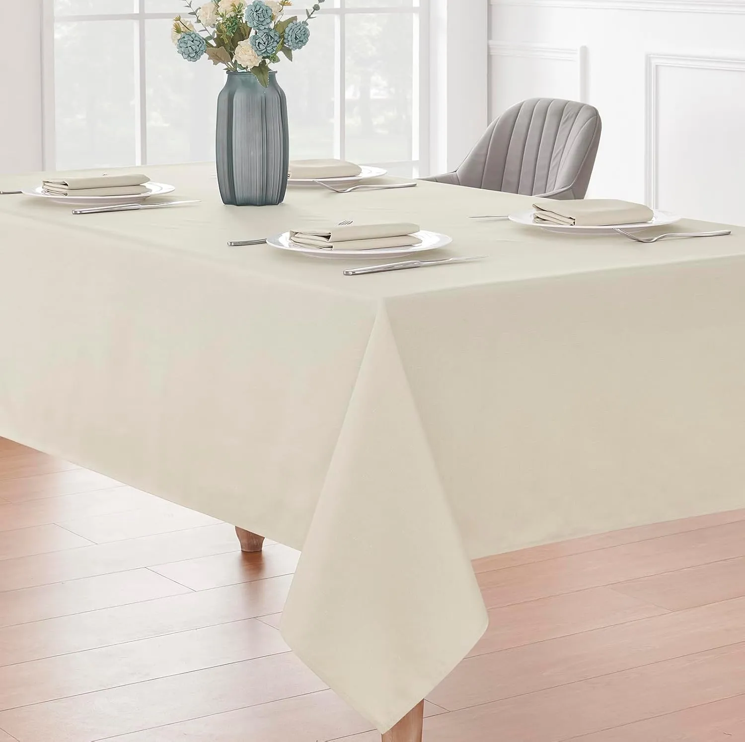 2 Pack Rectangle Tablecloth, 60x84 inch, Water Resistant Wrinkle Free Linen Textured Table Cloth Washable, Decorative Fabric Table Cover for Dining, Party and Camping, Beige