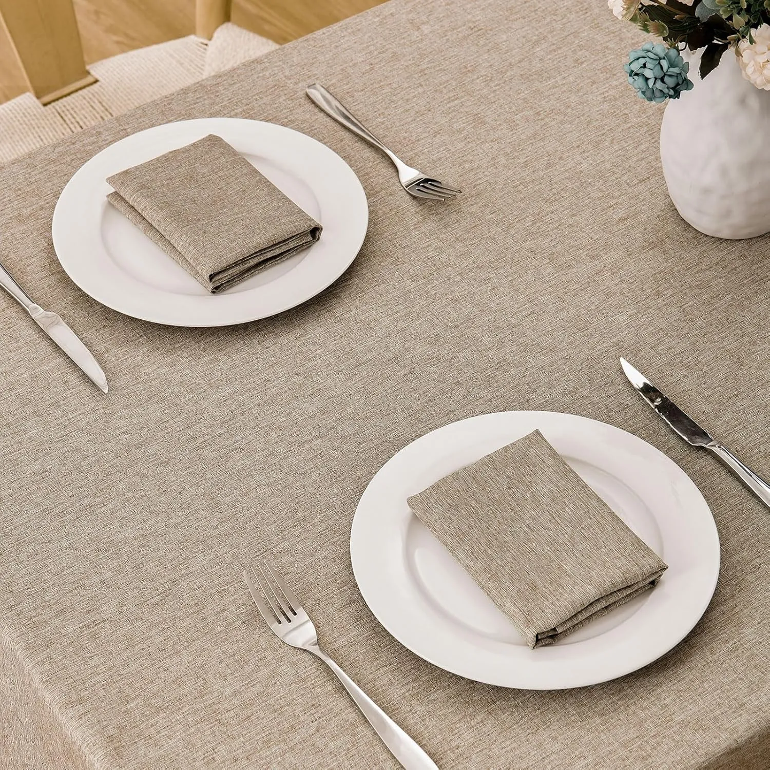2 Pack Rectangle Tablecloth, 60x84 inch, Water Resistant Wrinkle Free Linen Textured Table Cloth Washable, Decorative Fabric Table Cover for Dining, Party and Camping, Mocha