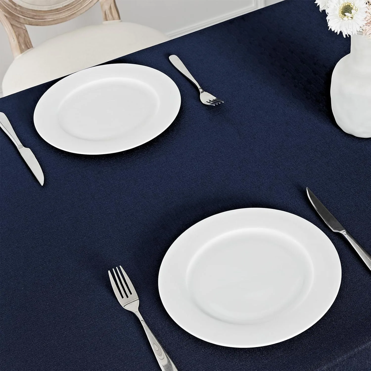 2 Pack Rectangle Tablecloth, 60x84 inch, Water Resistant Wrinkle Free Linen Textured Table Cloth Washable, Decorative Fabric Table Cover for Dining, Party and Camping, Navy Blue