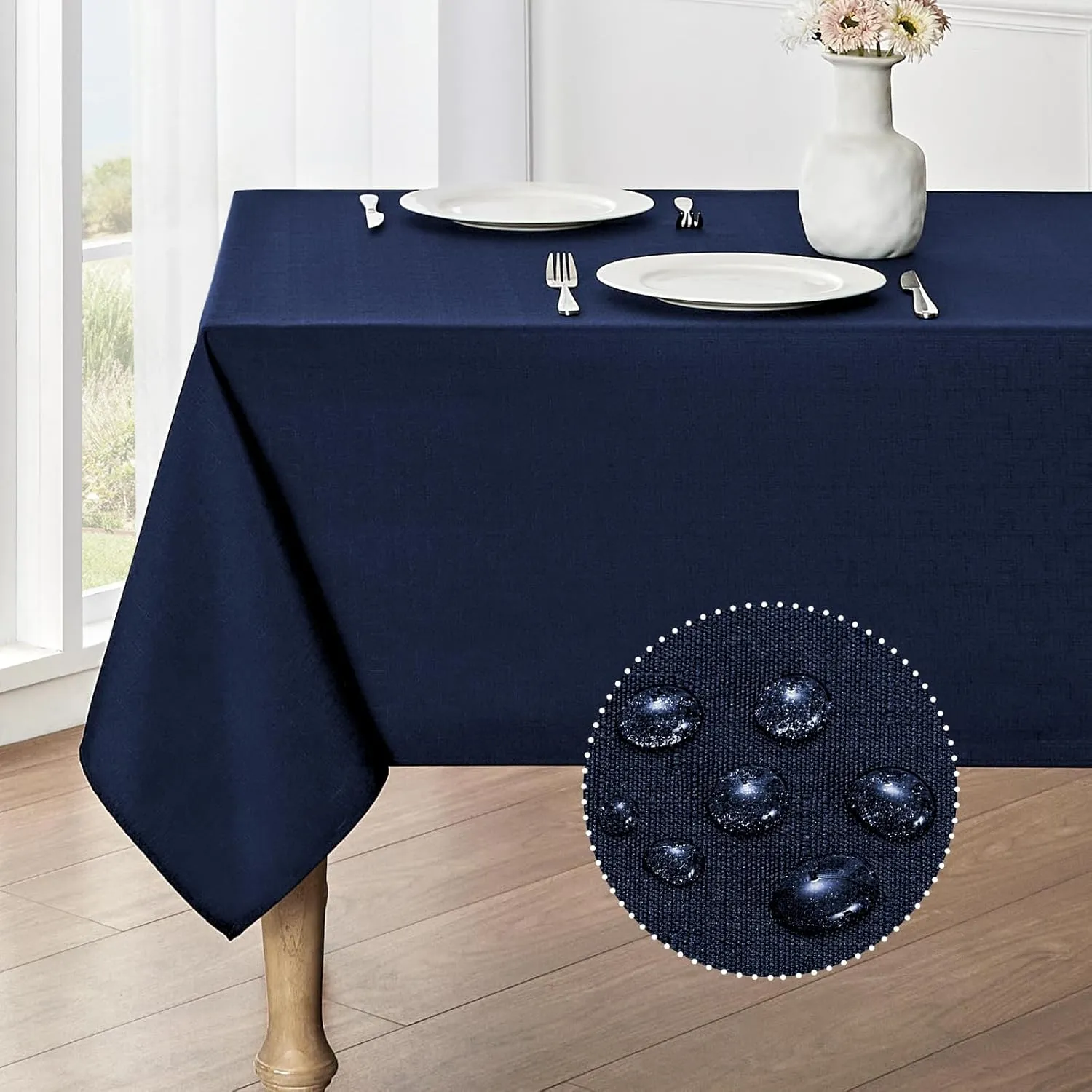 2 Pack Rectangle Tablecloth, 60x84 inch, Water Resistant Wrinkle Free Linen Textured Table Cloth Washable, Decorative Fabric Table Cover for Dining, Party and Camping, Navy Blue